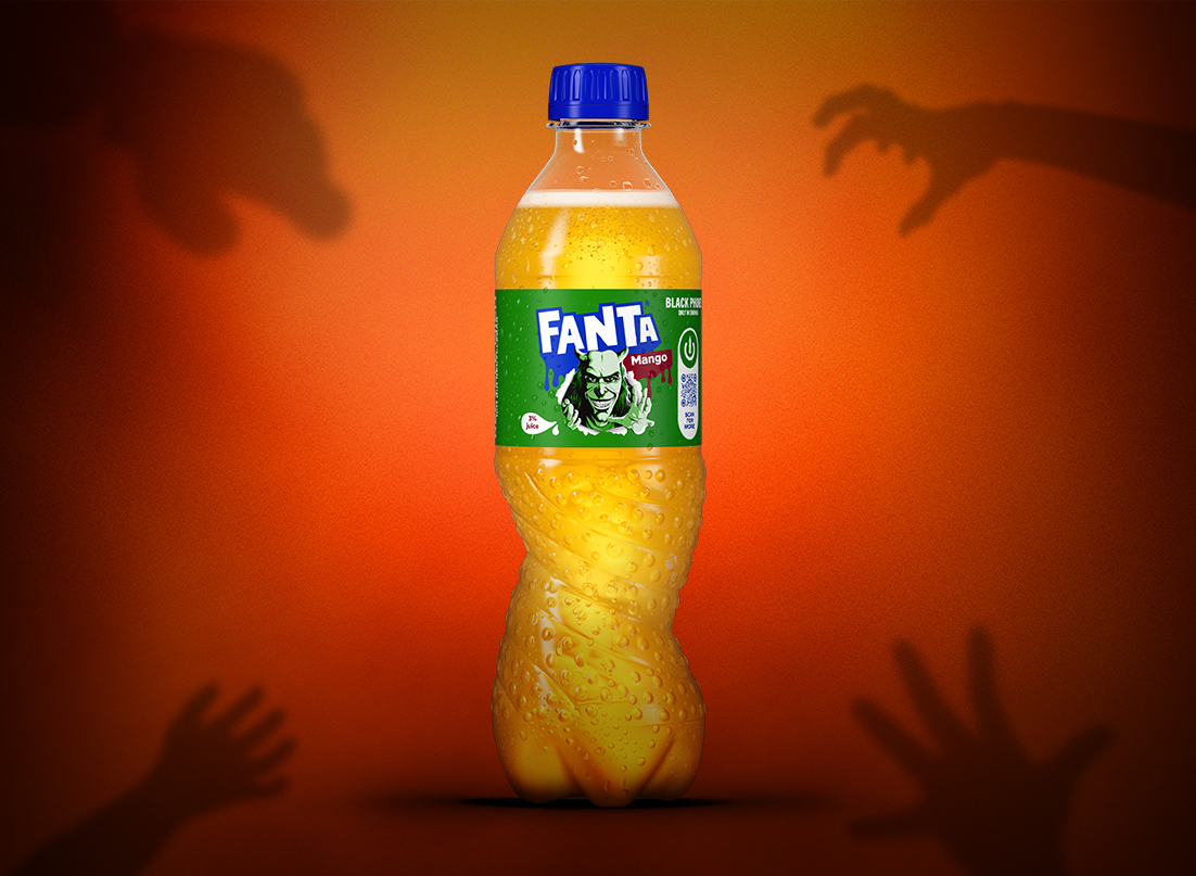 Fanta Mango-Flasche mit The Grabber-Abbildung