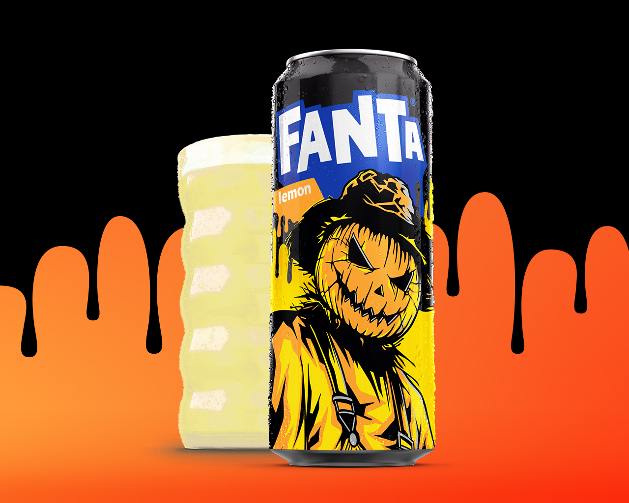 Limited‑edition Fanta Lemon can featuring a Fanta Halloween character.