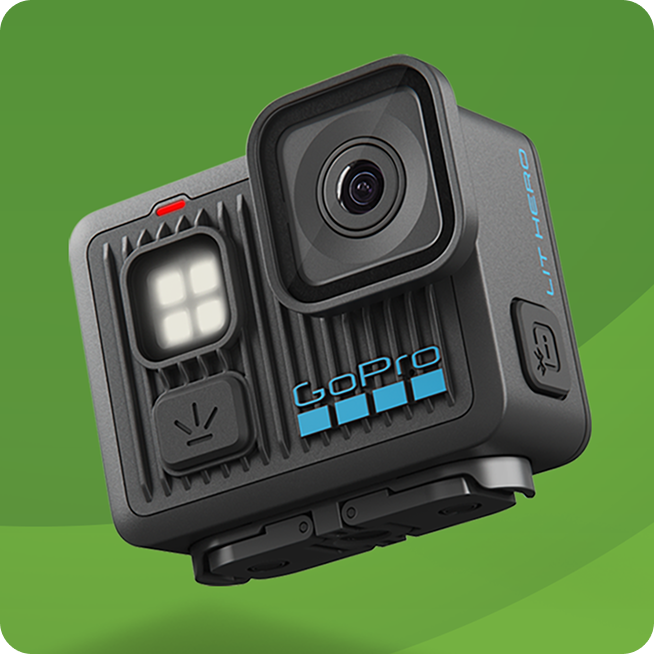 Caméra d’action GoPro noire avec écran et objectif grand angle, présentée comme un lot à gagner.
