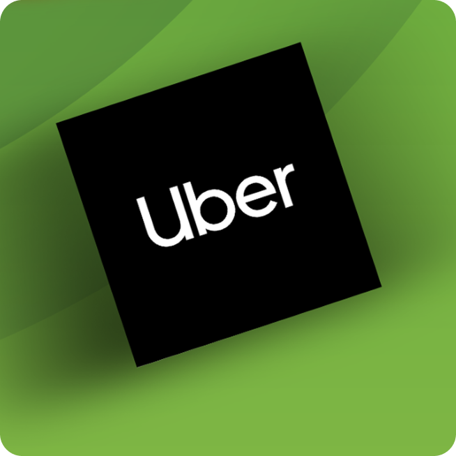 Logo Uber blanc sur fond noir, représentant des crédits ou courses Uber à gagner.