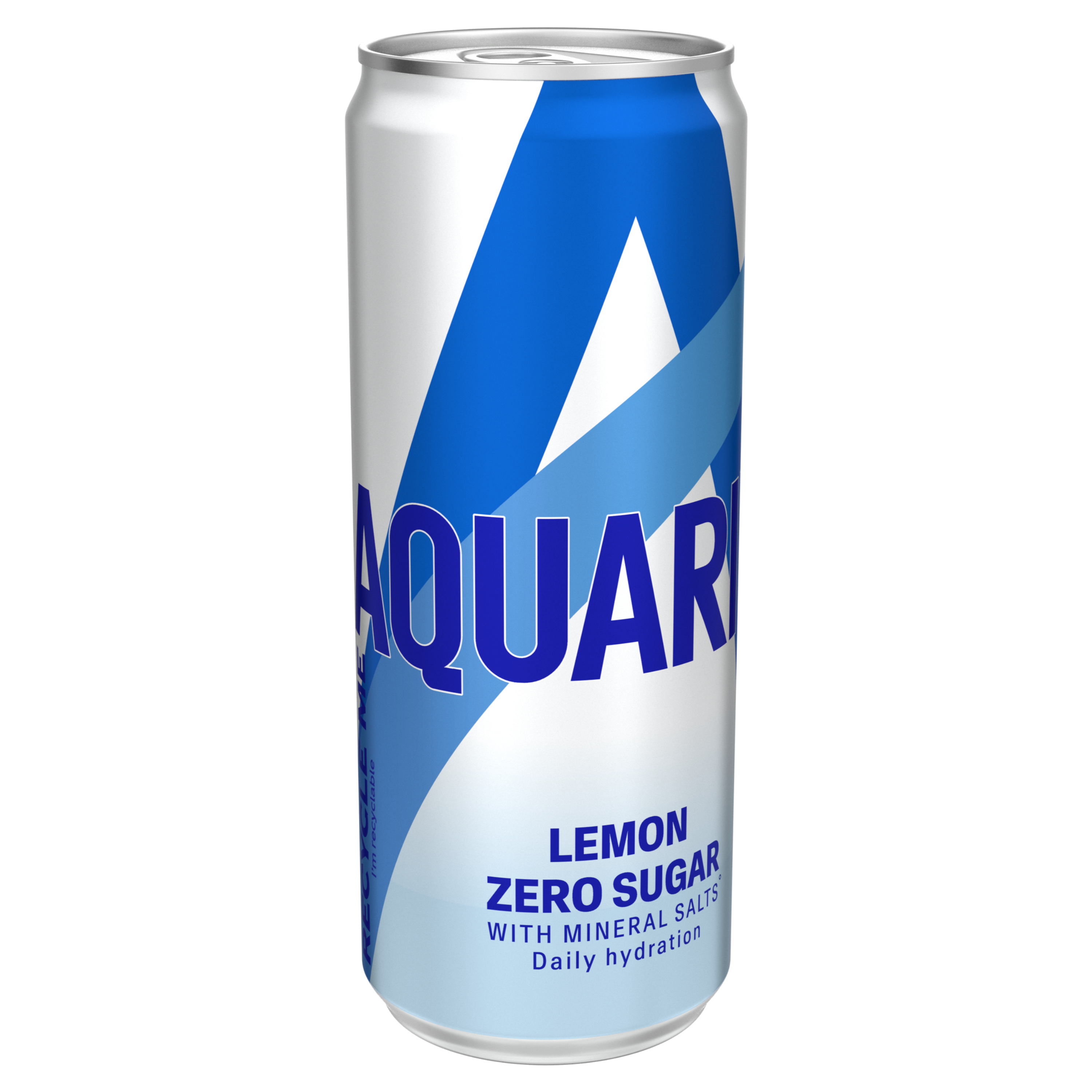 Bouteille transparente de boisson Aquarius "Lemon Zero Sugar" avec liquide clair, bouchon blanc et étiquette blanche et bleue indiquant "Zero Sugar".