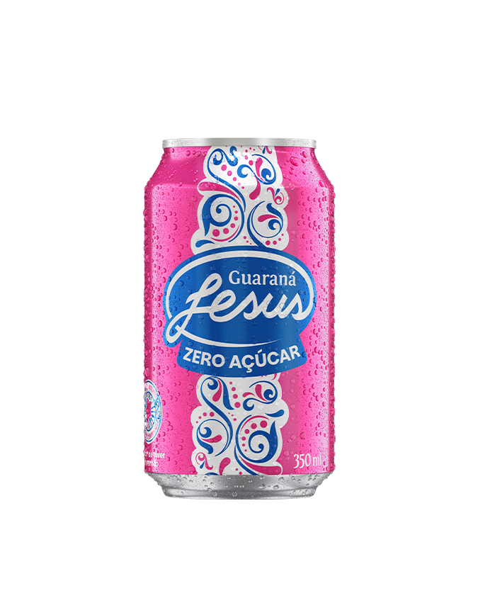Uma lata de Guarana Jesus Sem Açúcar em um fundo branco.