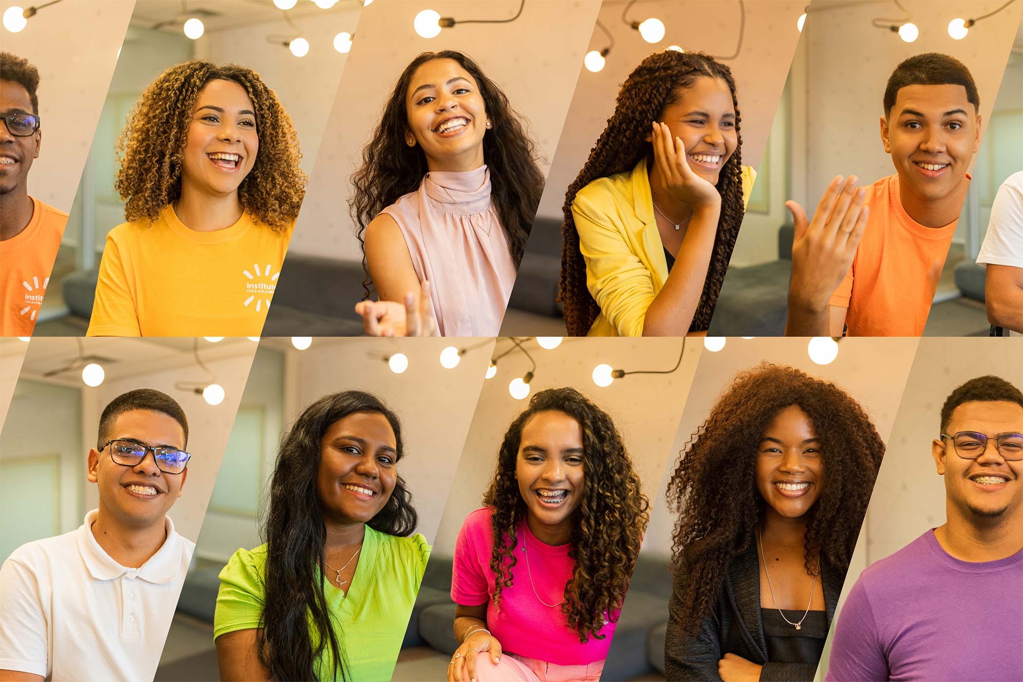 Retratos de jovens sorrindo diante da câmera.