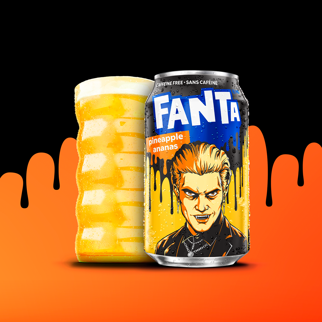 Limited‑edition Fanta Pineapple can featuring a Fanta Halloween character.