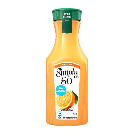 Simply 50 50% less sugar than the leading orange juice