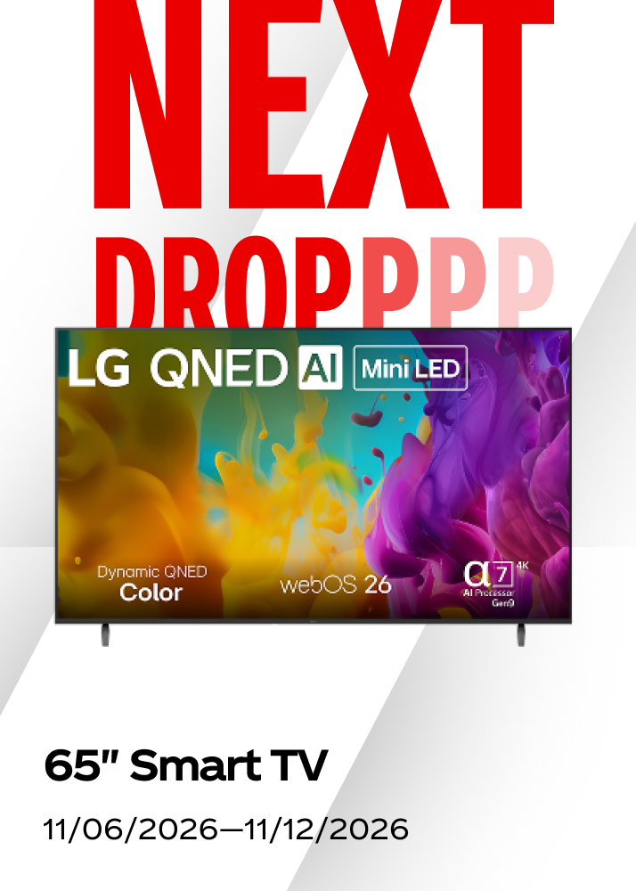 Upcoming Coca-Cola promo drop tile featuring an LG 65-inch Smart TV, available November 6 through November 12.