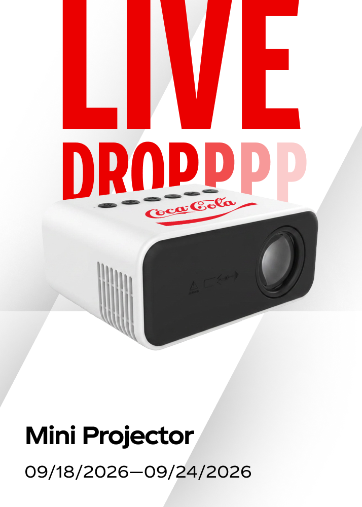 A branded digital mini projector shown as a live prize drop for the fall hockey promo.