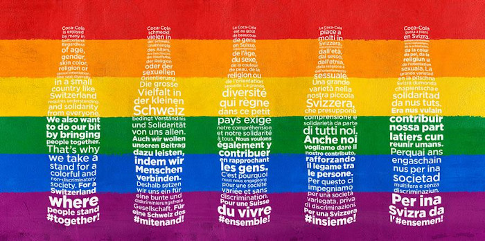 Mit diesen Inseraten setzte Coca-Cola Schweiz ein Zeichen für eine bunte und diskriminierungsfreie Schweiz.