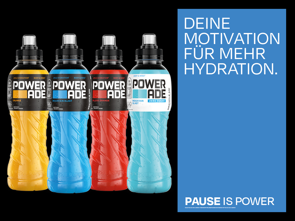 Vier Flaschen Powerade