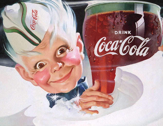 Peinture d’un homme souriant avec bouteille de Coca‑Cola