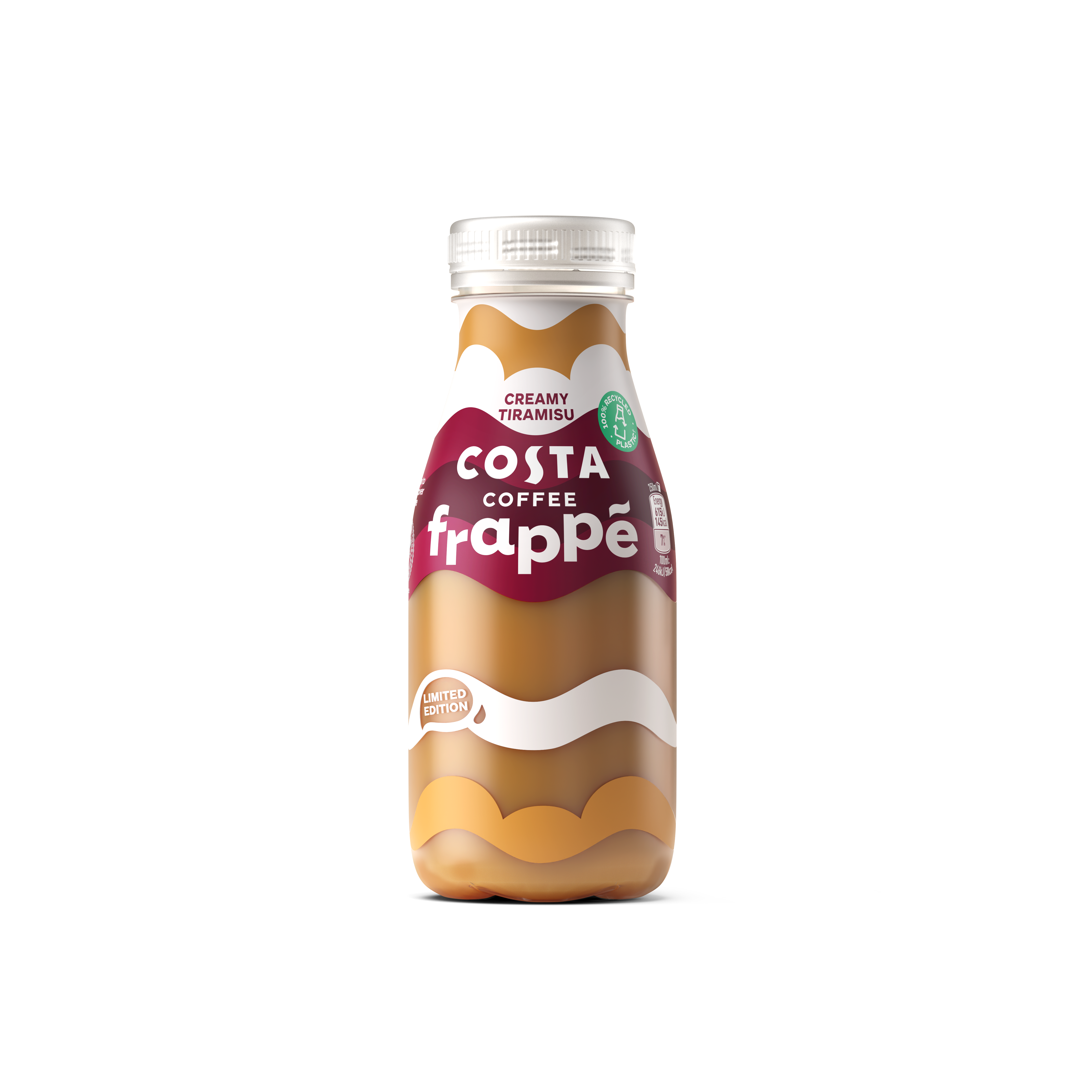 Costa Coffee Ready-to-Drink Creamy Tiramisu frappé on white background.