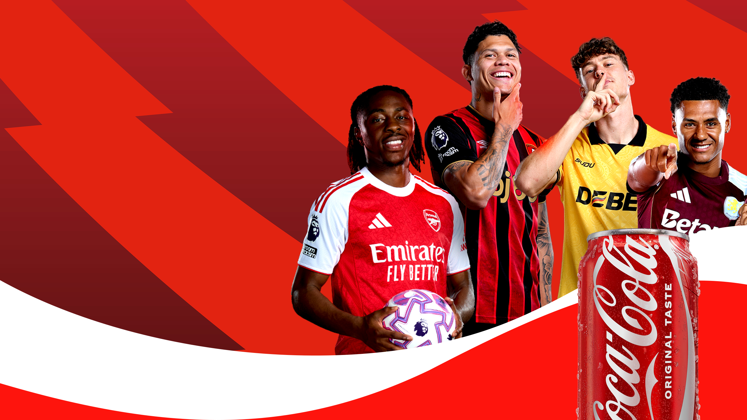 Football players in front of a Can of Coca Cola