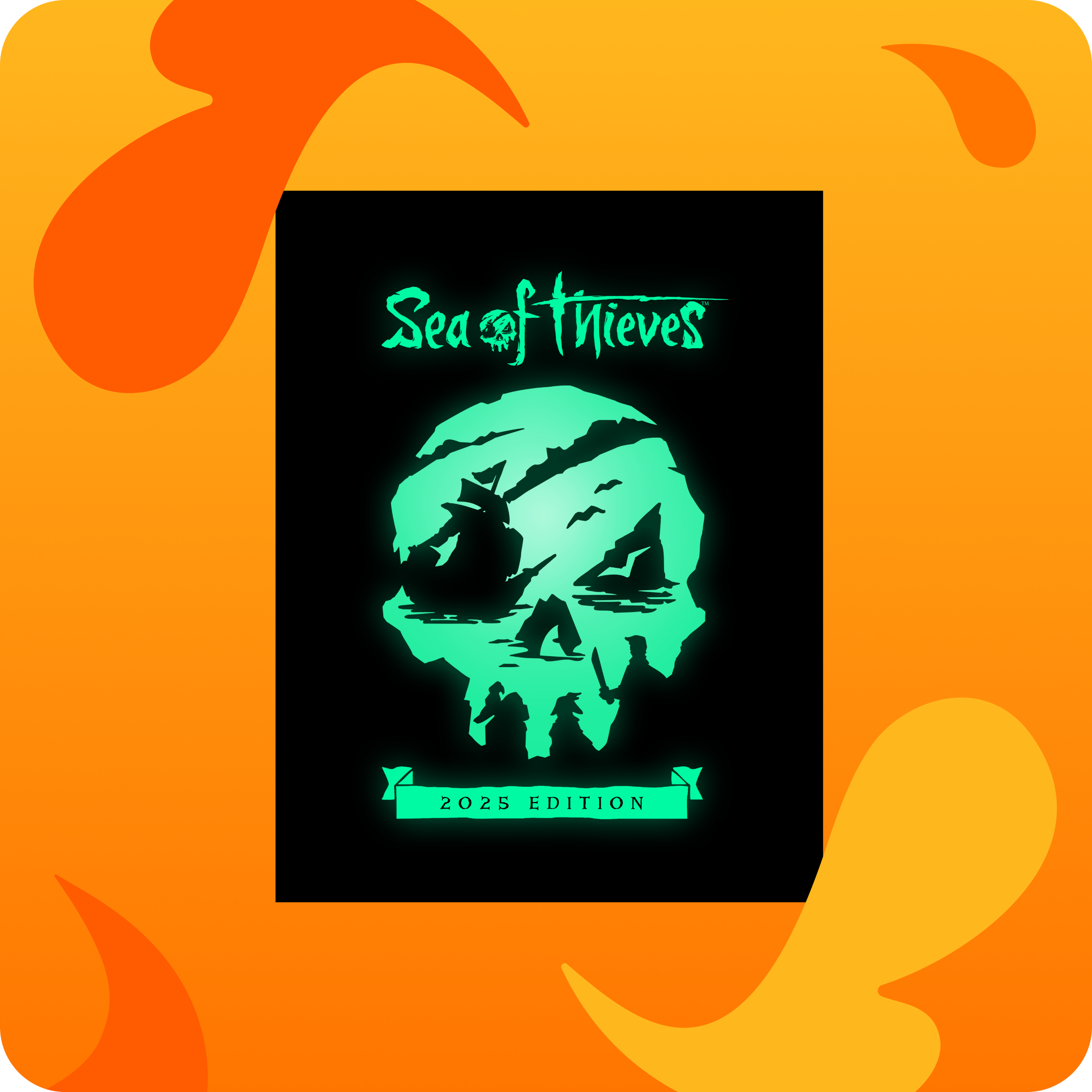 Sea of Thieves Game Code na plavoj pozadini s narandžastim uzorcima.