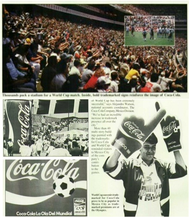 1986년 멕시코 월드컵 당시 코카-콜라 웨이브로 알려진 파도타기 응원과 코카-콜라 스폰서십 활동에 대한 신문 기사
