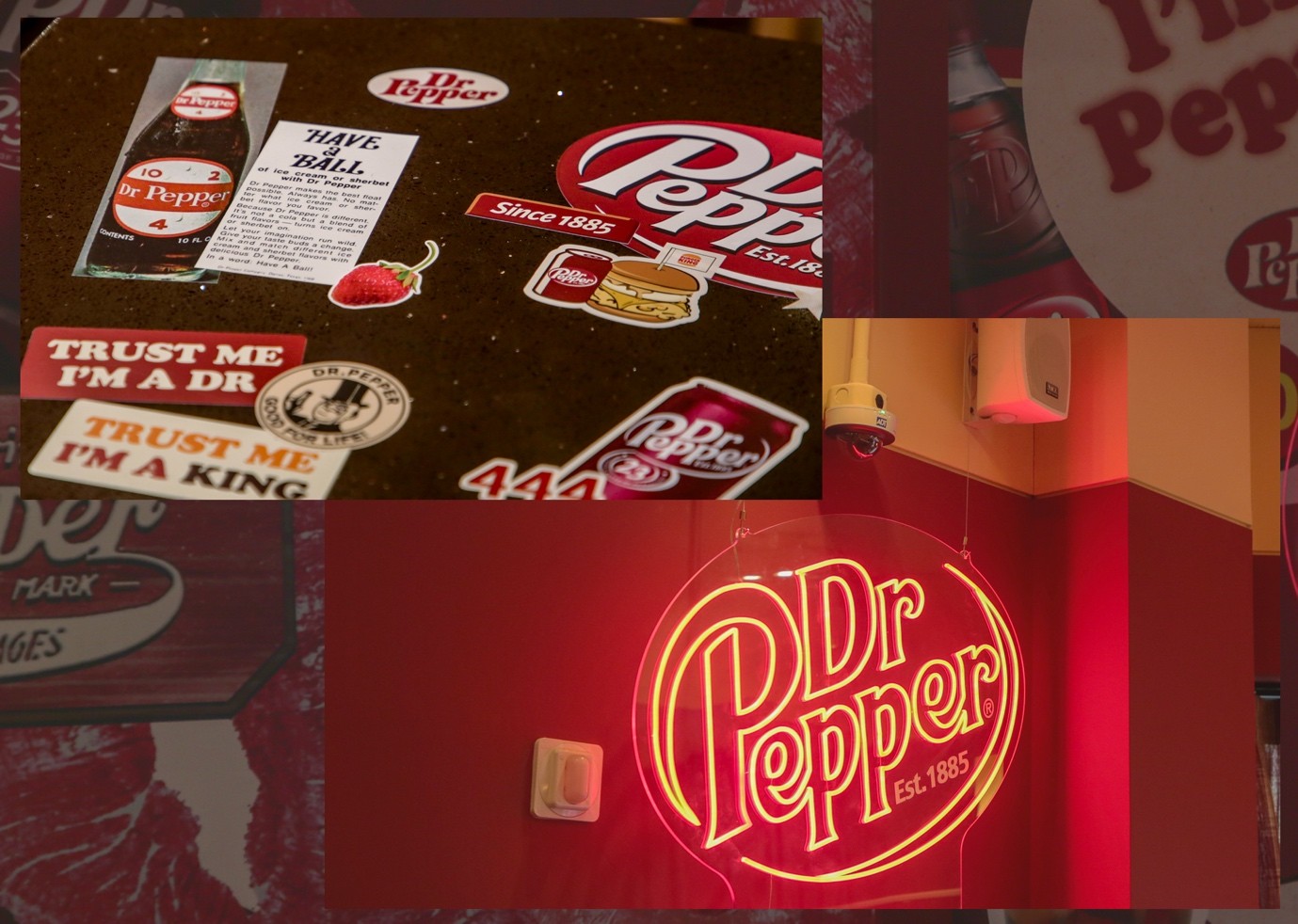 닥터페퍼 굿즈 스티커와 닥터페퍼 클럽 네온사인