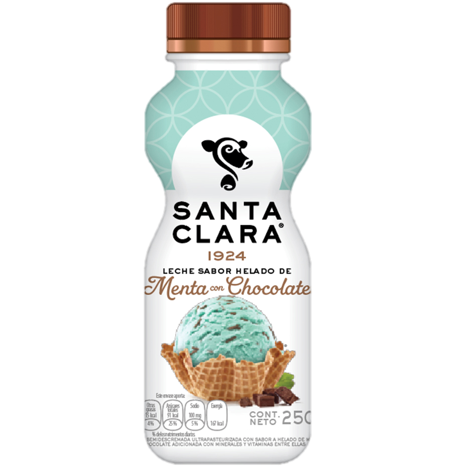 Envase de Leche Saborizada Santa Clara de Menta Chocolate de 250 mililitros.