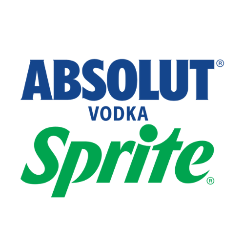 Logo combinant le mot "Absolut" en bleu majuscule, "Vodka" en plus petit bleu et "Sprite" en vert italique sur fond blanc.
