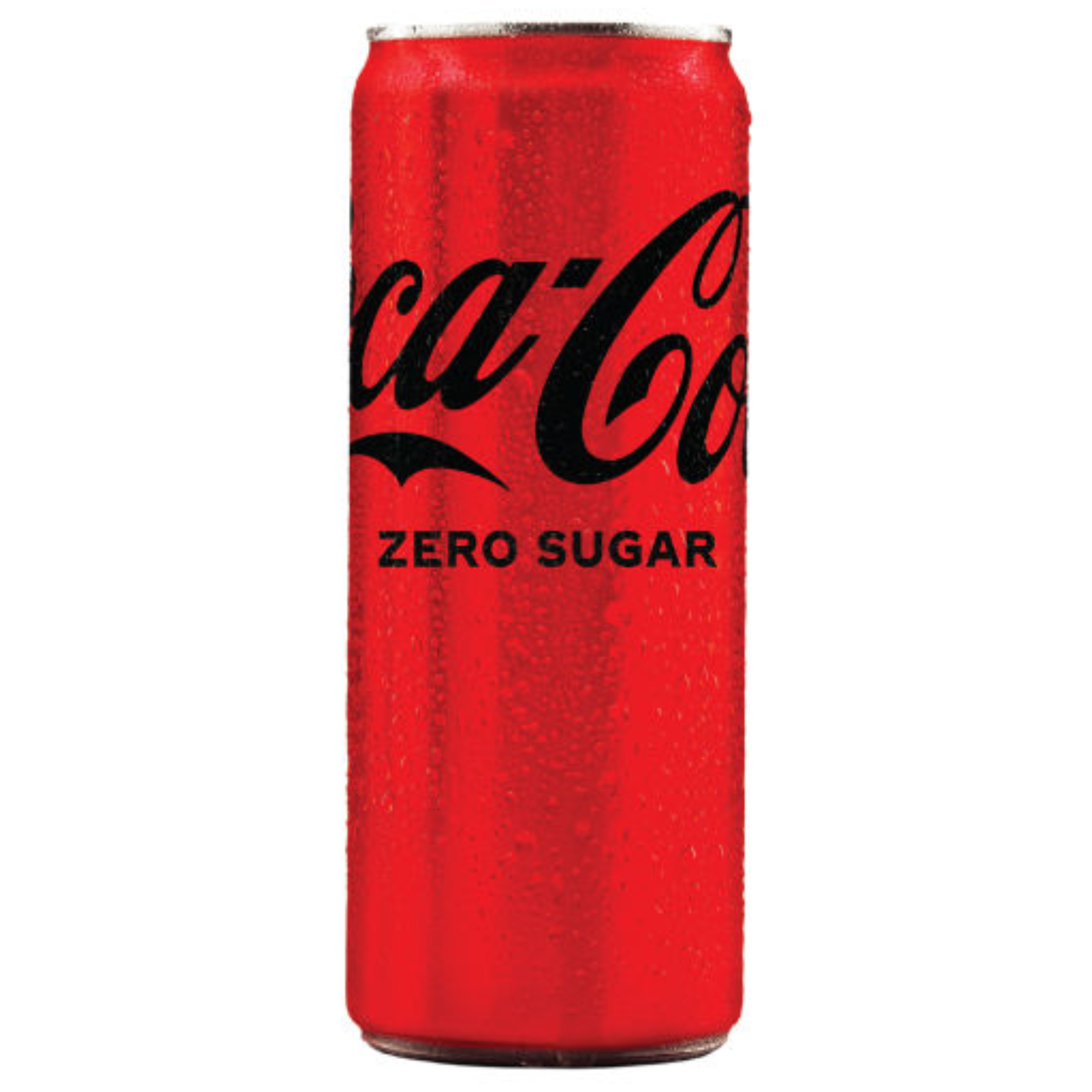 Kanaçe Coca-Cola Zero Sugar me ngjyrë të kuqe dhe tekst të zi.