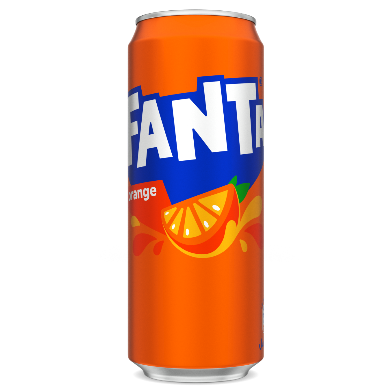 علبة فانتا برتقال على خلفية بيضاء