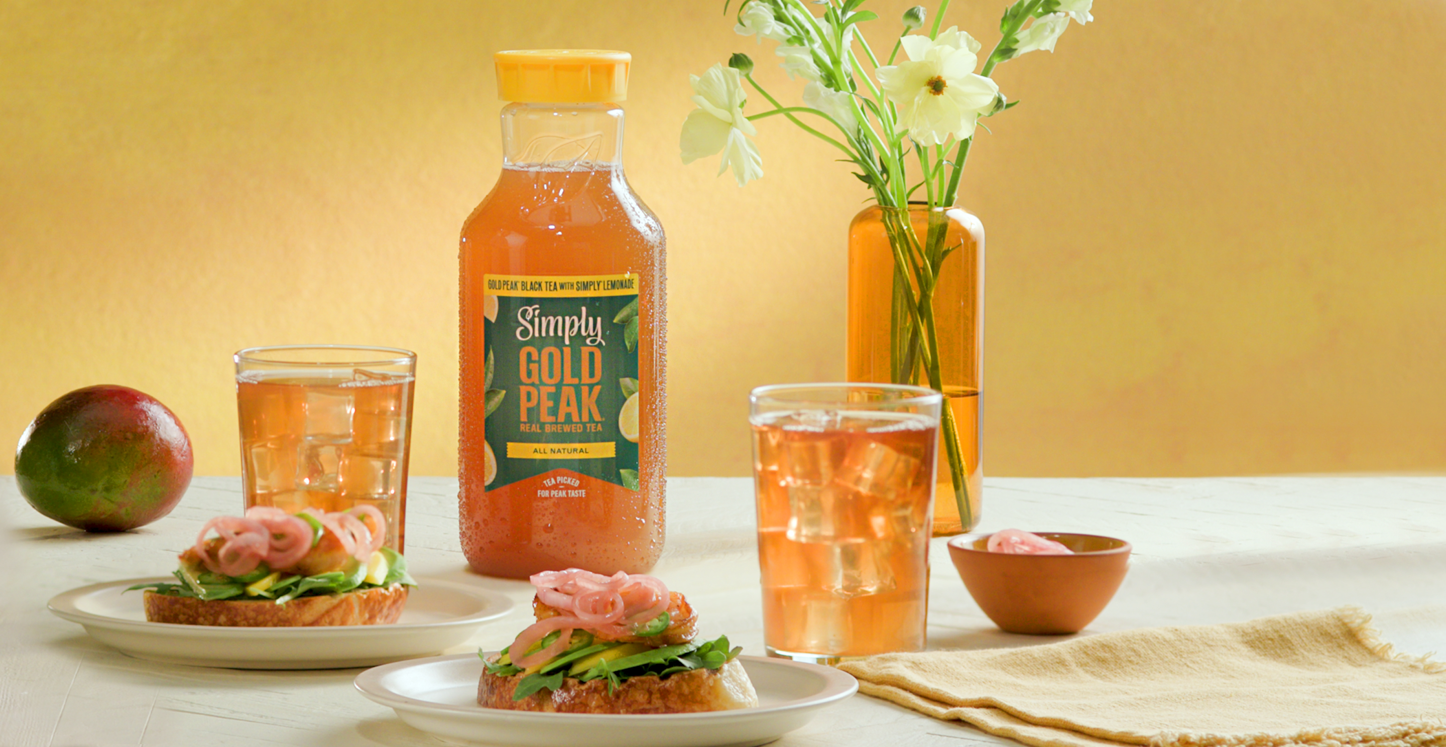 simply gold drink and meal