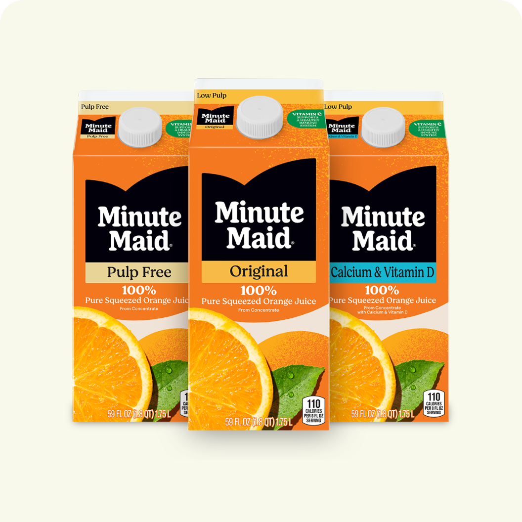 Three different cartons of Minute Maid Orange Juices