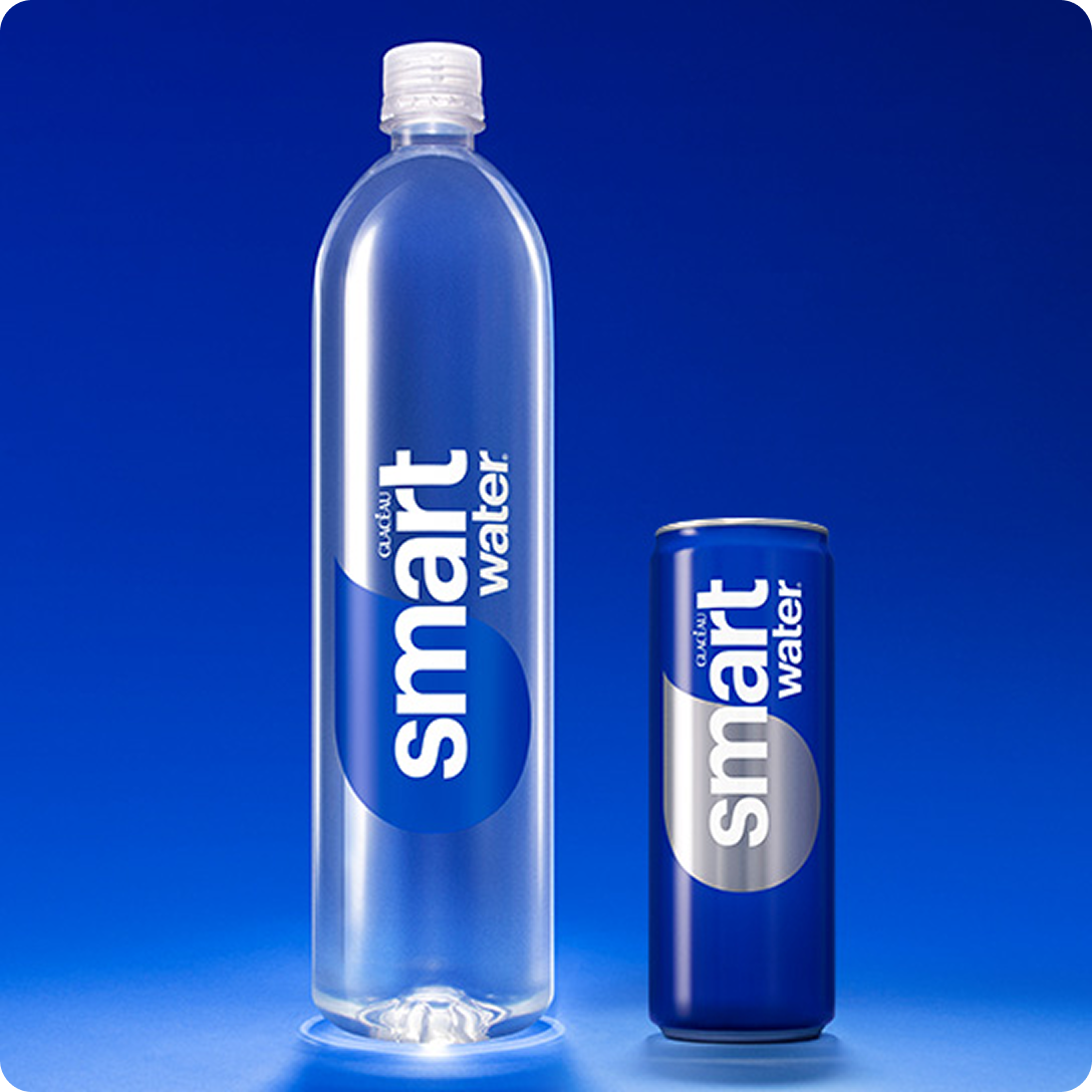 a bottle and a can of smartwater 
