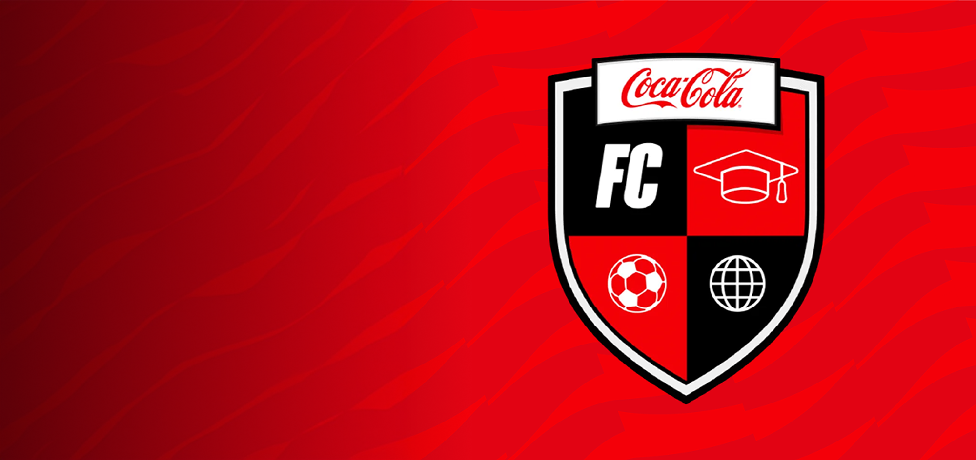 Coca-Cola Future Careers Academy graphic featuring an FC crest with a graduation cap, soccer ball, and globe.