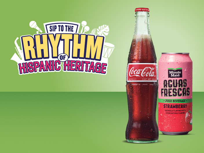 Sip to the rhythm of Hispanic Heritage. Coca-Cola in glass bottle and Minute Maid Aguas Frescas