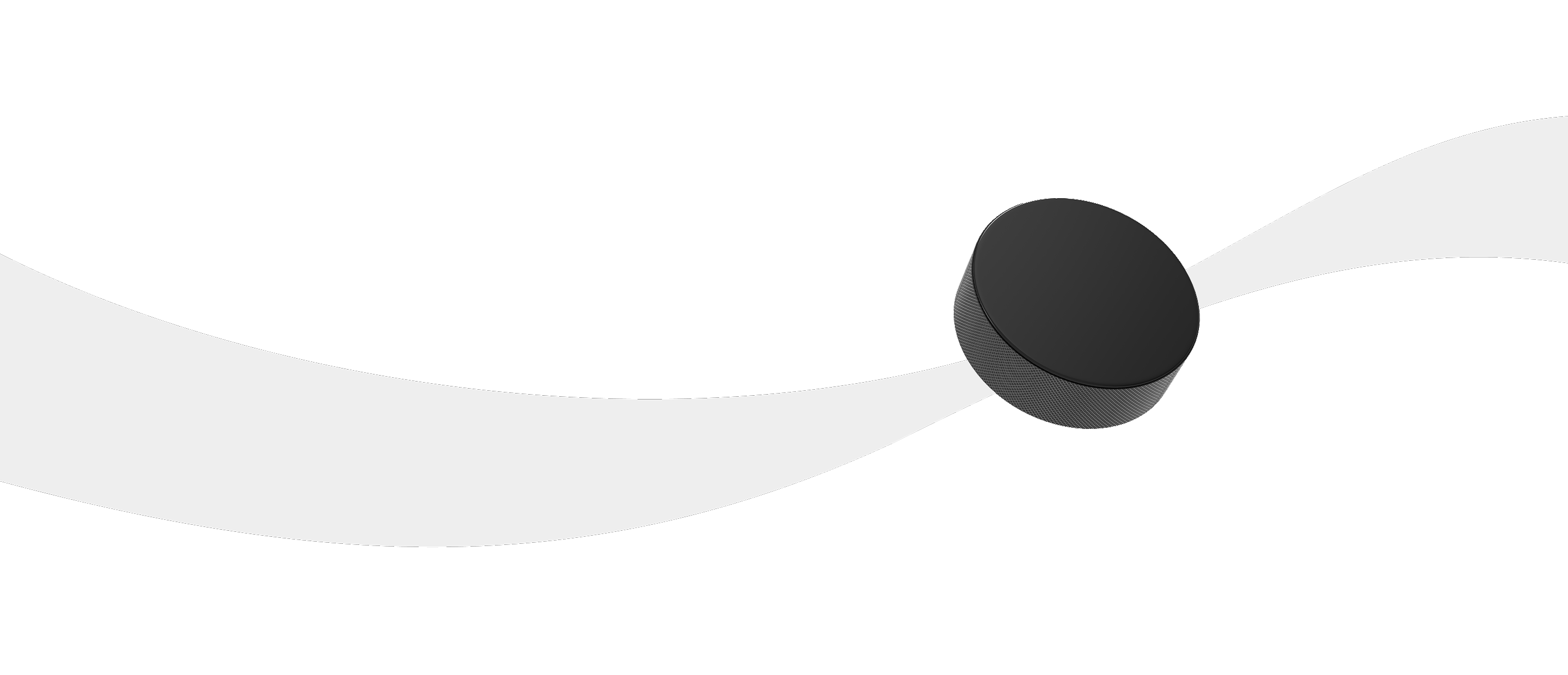 Decorative visual separator for the Coca-Cola hockey promo, featuring a puck gliding on a dynamic white wavy line.