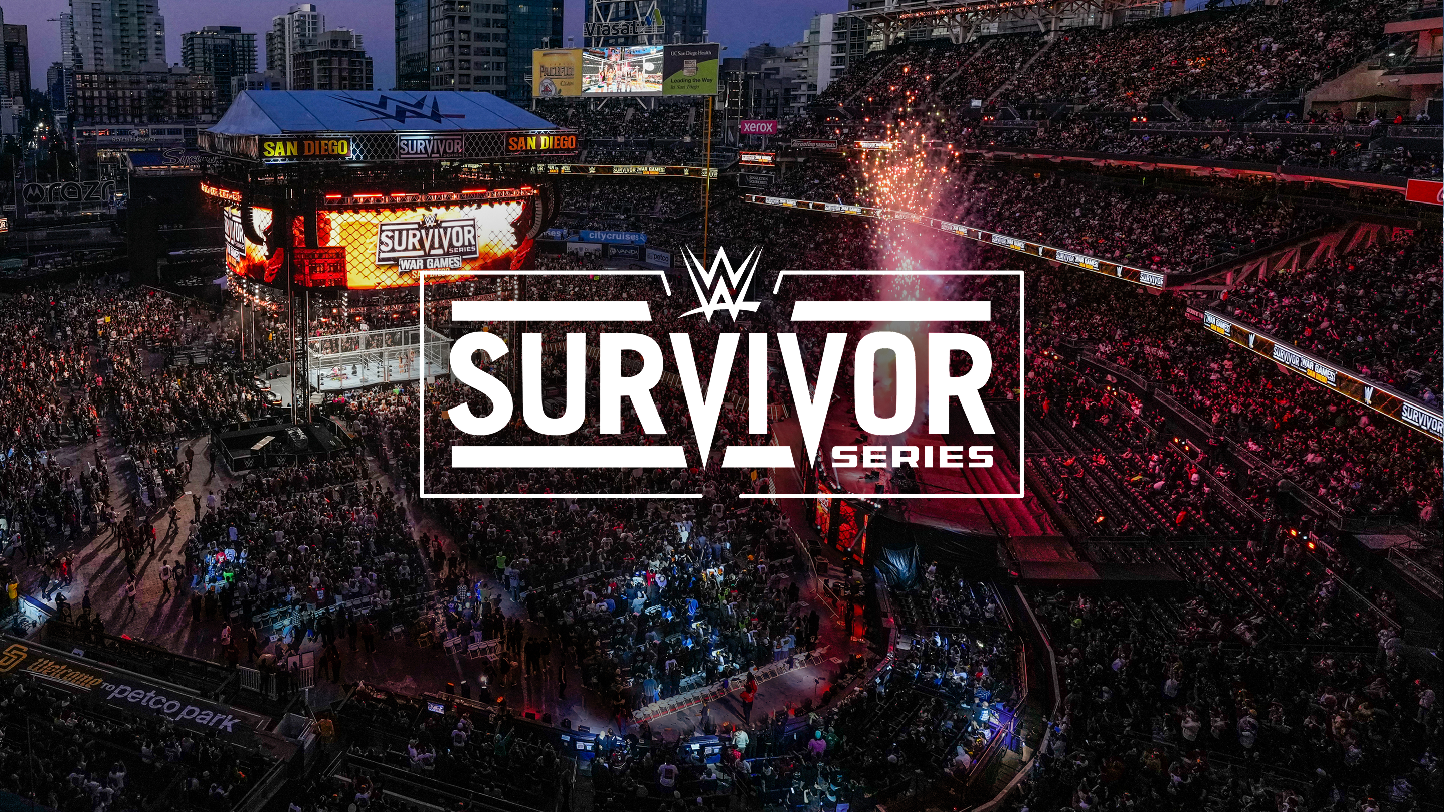 Minute Maid x WWE Survivor Series giveaway promo banner showing packed stadium crowd and large Survivor Series logo.